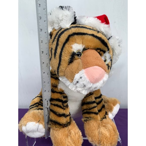 Bengal Tiger 14 Inch Hugfun Holiday Red Cable Knit Hat Pink Nose Gold Sparkle Ey - Picture 2 of 16